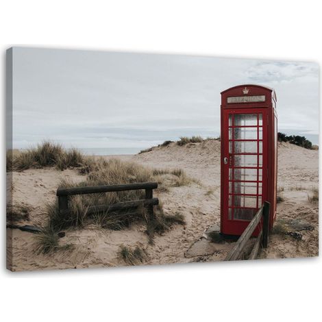Tableau sur toile Plage Londres Cabine téléphonique 60x40 (1/5)