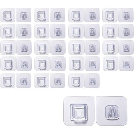 20 Paires Crochets Adhesifs Transparents 6x6cm Tableau Sans Percer (1/5)