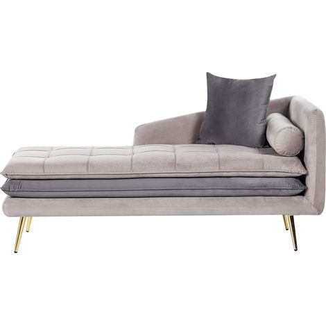 Chaise longue da salotto imbottita e spessa in velluto beige e grigio Gonesse