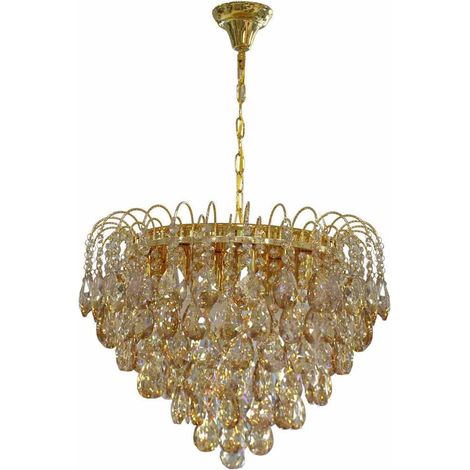 Lampadario da soffitto a sospensione con sfere pendenti in acrilico ambra plafoniera portalampada attacco e14 classico oro