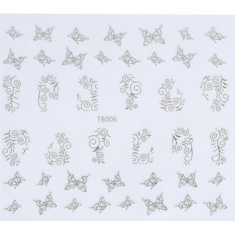 Décalcomanie 3D fleurs argentée TB006 pour décoration ongles, outil de manucure autocollant design floral (1/3)