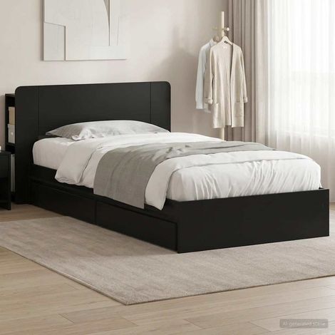 vidaXL Cadre de lit avec rangement Noir 90 x 190 cm Bois d'ingénierie (1/5)