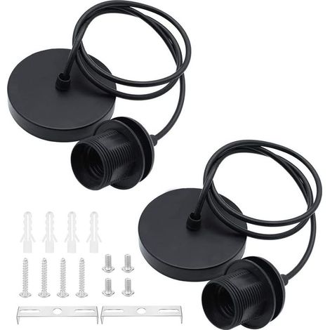 (Noir) 2 Pièces E27 Cable Suspension Luminaire Suspension Ampoule Cable avec Cable de 100 cm E27 Porte Lampe Suspension pour Bar Café Magasin de Vêtements Hôtel (1/5)