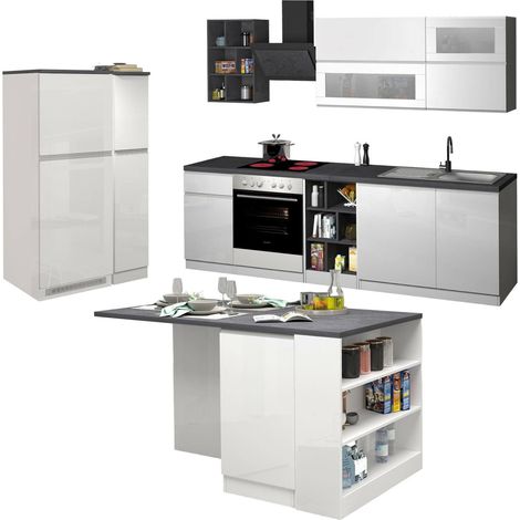 Dmora - Cuisine complète Dantenucc, Ensemble de cuisine modulable, Cuisine modulable à éléments multiples, 100% Made in Italy, Blanc brillant et ardoise (1/5)