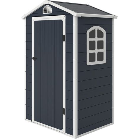 Abri de rangement 1,1m², Cabane de rangement avec Satteldach, 134 x 104 x 204 cm, Kunststoff Gartenchuppen avec Abschließbar porte Belüftungsöffnung fenêtres, Abri de jardin für Garten Dunkelgrau