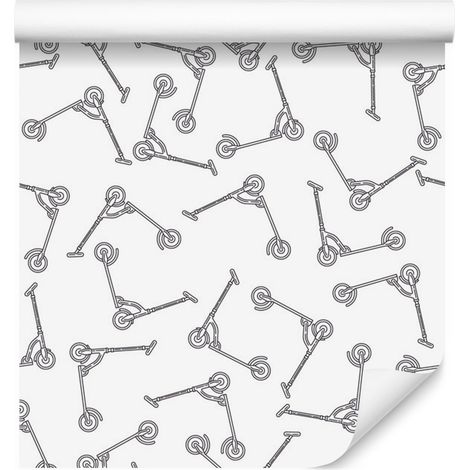 Papel pintado de scooters en blanco y negro para salón y dormitorio, 50x1000 cm. (1/5)