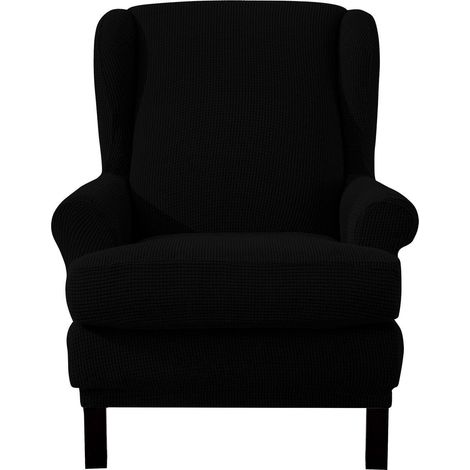 Ohrensesselbezug 2-teilig Jacquard Stretchhusse für Lesesessel Relaxsessel Schwarz (1/5)