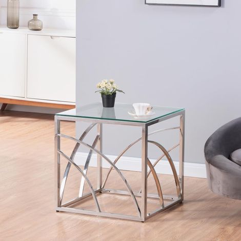 Tavolino JYMTOM Modern Cube - Vetro temperato da 8 mm e acciaio inossidabile dorato - Design elegante, tavolino multifunzionale per soggiorno/camera/ufficio - Stile di lusso minimalista e superficie s
