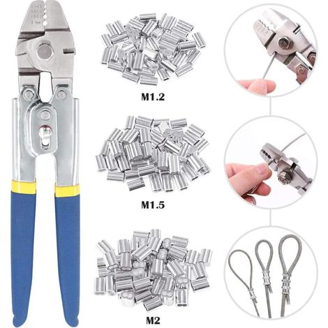 2 mm avec 150 unités de 3 tailles en aluminium à double barillet Glarks Outil de sertissage de câble (1/5)