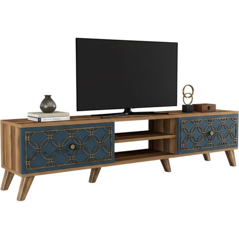 Mueble para TV Albonese, 2 estantes, 4 compartimentos, 2 puertas, 180x35x44h cm, color nogal marrón