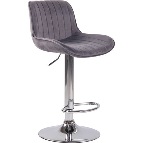 Tabouret de bar chaise haute x1 en velours gris foncé coutures verticales support en métal chromé 100005106