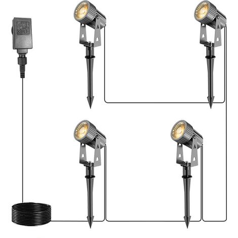 Lot de 4 Spots Paysagers Basse Tension - IP65 Étanche - Éclairage Jardin, Allée avec Piquet et Prise - pour Pelouse, Patio (1/5)