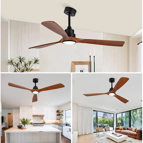 Ventilador de techo 152,4 cm de metal y madera negro, LED regulable, para salón grande (1/5)