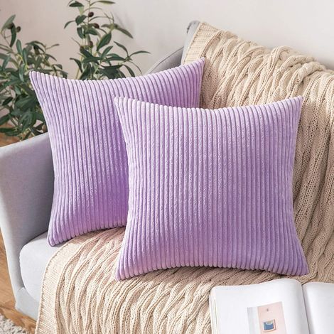 Housse Coussin en Velours Décoratif Taie d'oreiller Douce Sofa Salon Canapé 45x45cm lot de 2 Violet (1/5)
