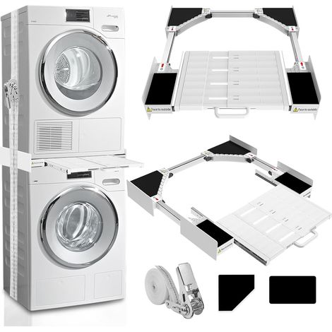 Cadre Intermédiaire pour Laver avec Étagère, Kit D’empilage pour Sèche-Linge, Kit Intermédiaire avec Porte-Serviettes Extensible, Cadre de Connexion Universel pour 53-68 cm Machine à Laver (1/5)