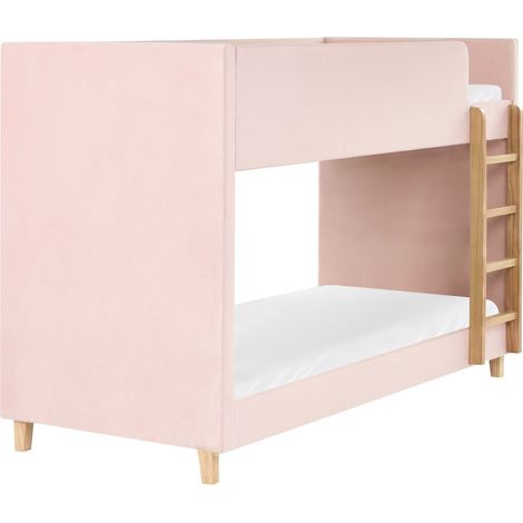Single Size Bunk Bed Pastel Pink Velvet Upholstered Poplar Wood Ladder 3ft High Sleeper Children Kids Bedroom CHOCQUES (1/5)