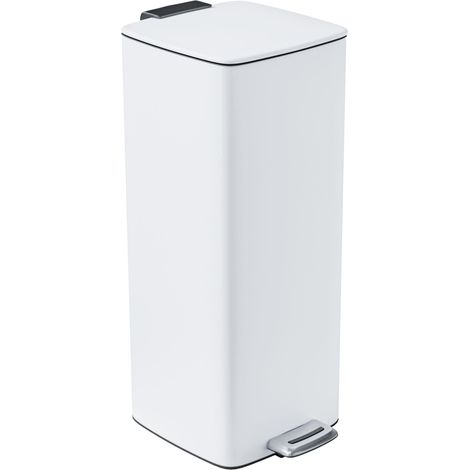 Poubelle à pédale 30 litres Mod. Artvin - Couleur blanche - Ouverture hygiénique sans contact - 27 x 36 x 65 cm - Acier inoxydable laqué - Poubelle de cuisine avec couvercle hermétique (1/5)