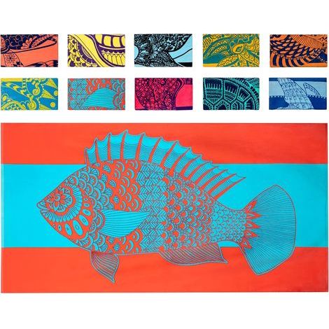 Serviette de plage à motifs de poissons tropicaux (86 x 160 cm) – Serviette de plage pliable rouge et bleue éclatante, 100 % coton – Serviette de bain colorée – Serviette de plage turquoise