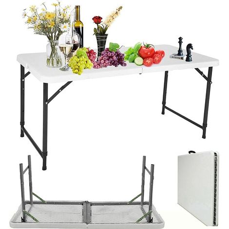 Folding Table 4ft Heavy Duty Extra Strength Camping Buffet Wedding Market Garden Party Car Boot Stall Picnic Trestle Indoor Outdoor Foldaway Carry Handle (1/5)