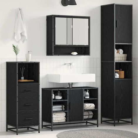 Badezimmermöbel-Set 3 pcs Schwarz Eichen-Optik Holzwerkstoff