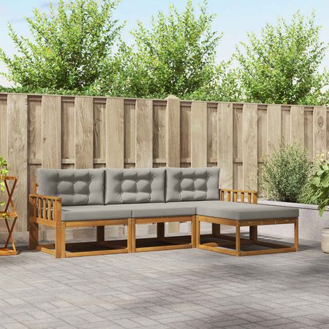 Outdoor-Sofagarnitur mit Kissen 4 pcs Natürlich und Hellgrau (1/5)