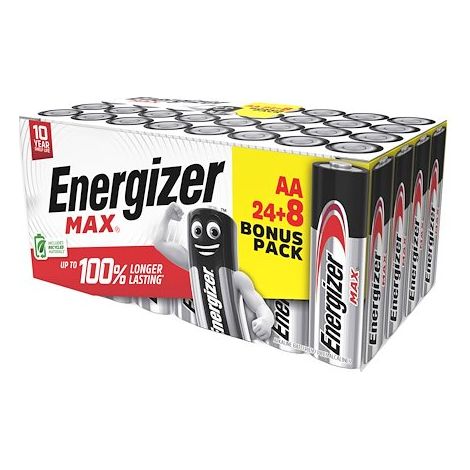 Pack 24 piles alcaline Energizer Max AA LR06 + 8 offertes
