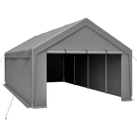 Garage pour tente de voiture, 3,96 x 7,62 m, cadre en acier galvanisé, bâche étanche anti UV, parois amovibles, fenêtres enroulables, gris
