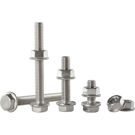 Boulons à bride M8-1.25x65mm – Lot 6 – Acier inox 304 A2-70, bride dentelée, anti-vibration, filetage complet – Auto, industrie, CVC, bricolage (1/5)
