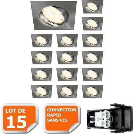 Lot de 15 spot encastrable orientable LED carré alu brossé GU10 230V eq. 50W blanc neutre (1/5)