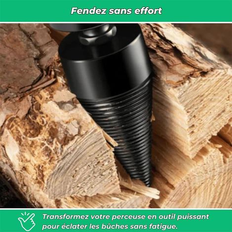 Broca divisora de leña 3 en 1: cono divisor de madera universal para taladro con 4 mangos divisores, broca divisora de madera de alto rendimiento, división sin esfuerzo (32+42 mm)