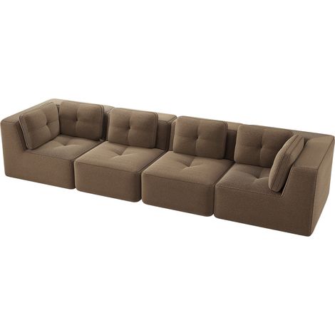 Canapé modulable d'angle 4 places en velours côtelé brun, assise profonde, coussins moelleux, sans montage, antidérapant, idéal pour salon familial - CHICFURN (1/5)