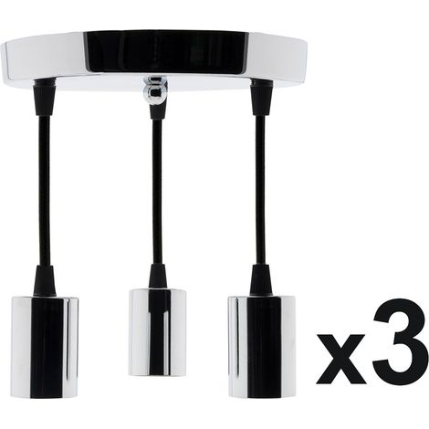 Lot de 3 kits de suspension triples déco métal chromé avec cordons textiles