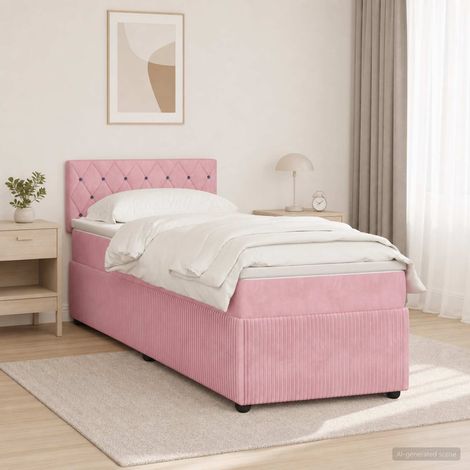 Cama box spring con colchón Rosa 90 x 190 cm Terciopelo (1/5)