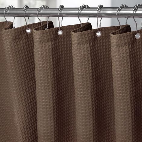Rideau de Douche Motif Gaufre avec Anneaux en Métal Imperméable Anti-Moisissures Polyester Tissu Rideau Salle de Bain Lourd pour Baignoire Cabine de Douche - 152x214CM (Marron) (1/5)