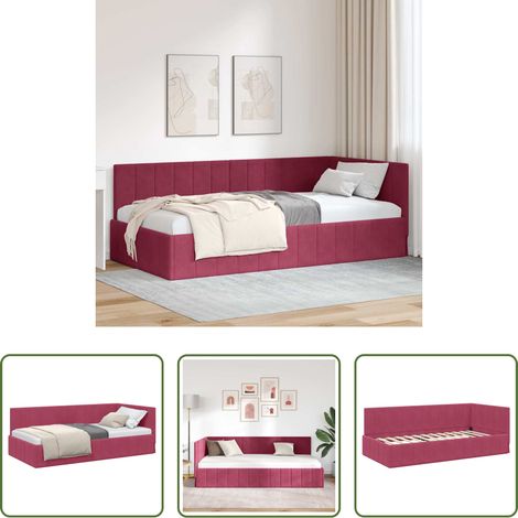 vidaXL Canapé lit - Cadre de lit d'angle Bordeaux 90 cm x 190 cm Velours (1/5)