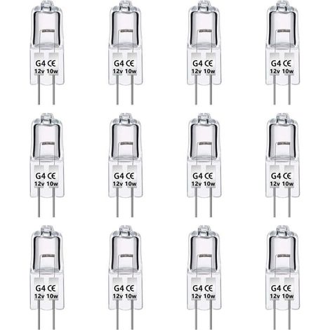 Paquet de 12 Ampoules Halognes G4 12V 10W, Intensité Variable, Blanc Chaud 2700K, 140LM, Lampe Halogène Basse Tension G4, Capsule Transparente, Pour Lustre, Placards, Plafonniers (1/4)