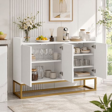 MEUBLIV Buffet 4 portes blanc 120 cm – étagères réglables et ouverture sans poignée (1/5)