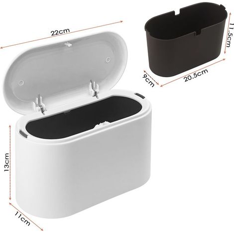2-Liter-Tischmülleimer mit Druckknopfdeckel, 22 × 11 × 13 cm, weißer Mini-Mülleimer für Büro, Auto, Badezimmer, Küche und Schlafzimmer (1/5)