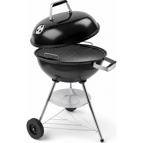 Barbecue A Carbone Con Coperchio Ventilazione Regolabile Griglia In Acciaio Cromato Ruote Trasporto Semplice Facile Montare Giardino Campeggio Terrazza 51 x 46.5 x 78 Cm Nero (1/5)