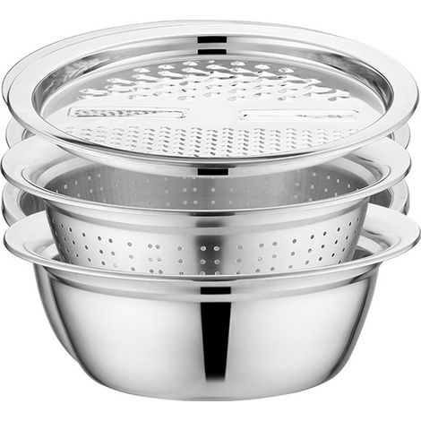 Bac En Acier Inoxydable - Râpe Intégrée - Panier Égouttoir - Pour Coupe Lavage Et Égouttage De Légumes - 1 Pièce (1/5)