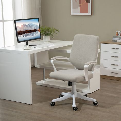 Silla de oficina 62x69x92-100 cm beige en poliéster con soporte lumbar y altura ajustable (1/5)