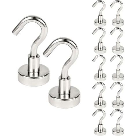 Lot de 12 Crochets Magnétiques, 8 kg, Crochet Aimanté 16mm, Magnétiques Extra Forts, pour Frigo Cuisines Bureau École - (1/5)