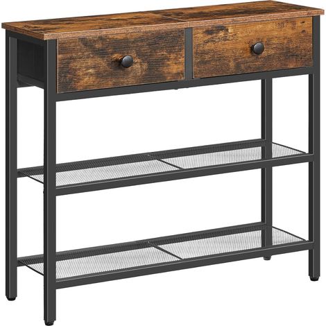 Console Meuble, 75 cm Table Console, d'Entrée avec 2 Tiroirs en Tissu, Table d’appoint, Bout de Canapé, pour Entrée, Salon, Style Industriel, Marron Rustique et Noir (1/5)