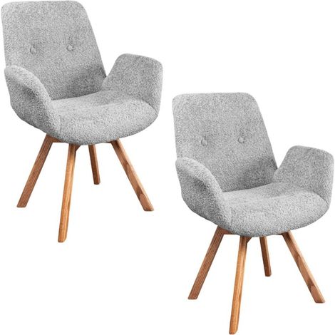 Set di 2 sedie design SORRANO girevoli a 360° in tessuto bouclé grigio chiaro e gambe in rovere chiaro (1/5)