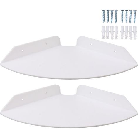Étagères d'angle murales flottantes – Lot de 2, design quart de rond, blanc, en MDF résistant, pour salon, chambre ou salle de bain (1/5)
