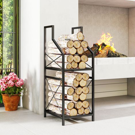 Étagère métallique à 2 niveaux avec piètement surélevé, 34x30x80 cm, finition noire, structure en acier robuste, idéale pour rangement intérieur ou extérieur. (1/5)