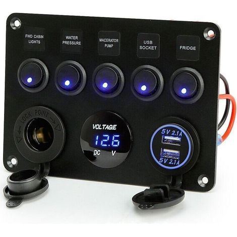 5 Gang Panneau de Commutateur à Bascule Interrupteur à Bascule Panneau Tableau Electrique Bateau Voiture Etanche 12V/24V Camion Remorque SUV Camping-car (1/4)