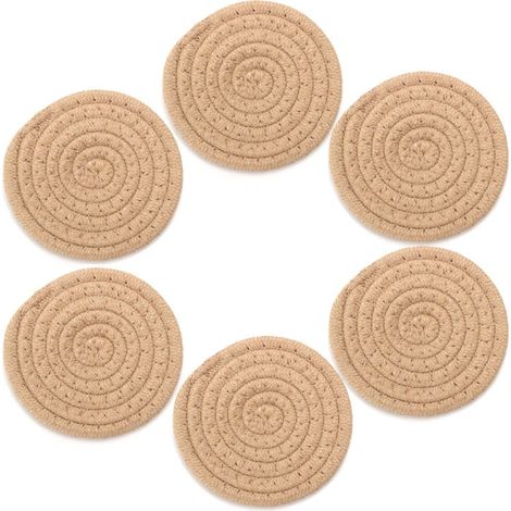 Set Di 6 Sottopentola In Filato Di Cotone Con Portaoggetti - Bianco - Tondi Intrecciati Diametro 11 Cm Grigio Scuro MINKUROW