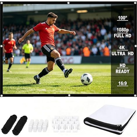 100 Inch 16:9 HD Projector Screen Foldable Outdoor Anti-Wrinkle 87 x 125 cm Portable Projection Canvas for Home School Theater Office Wedding Camping (1/4)