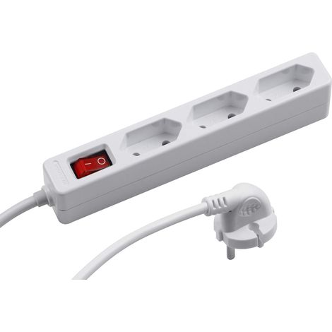 Meister 7430140 - Ciabatta elettrica a 3 vie, cavo da 1,4 m, in plastica, IP20, per interni, con interruttore, extra piatto, spina europea, presa di distribuzione, colore: Bianco (1/4)